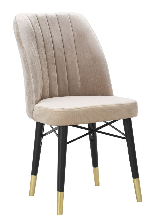 Set 2 scaune tapitate cu stofa si picioare din lemn Bella Velvet Gri / Alb / Auriu, l50xA49xH92,5 cm (2)