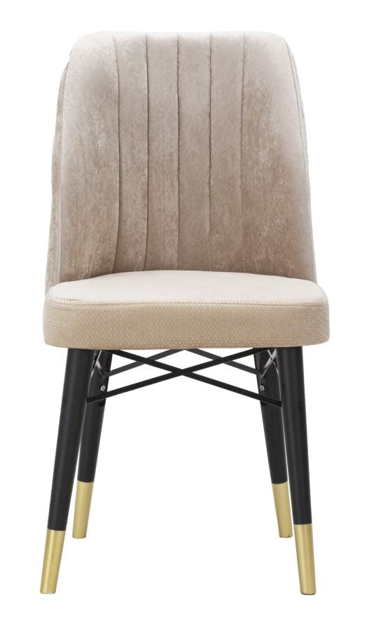 Set 2 scaune tapitate cu stofa si picioare din lemn Bella Velvet Gri / Alb / Auriu, l50xA49xH92,5 cm (3)