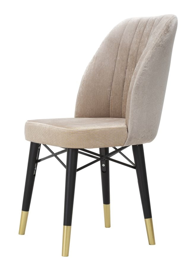 Set 2 scaune tapitate cu stofa si picioare din lemn Bella Velvet Gri / Alb / Auriu, l50xA49xH92,5 cm (6)