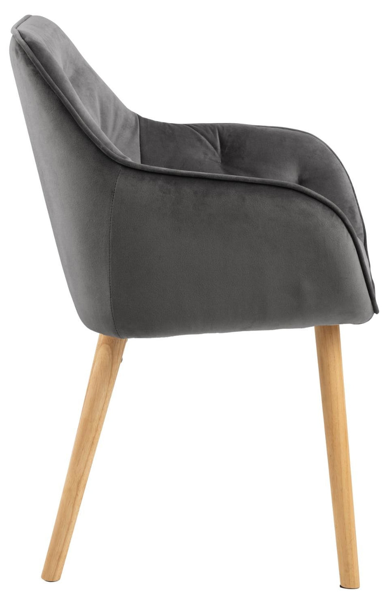 Set 2 scaune tapitate cu stofa si picioare din lemn Brooke Velvet Gri inchis / Stejar, l58xA57xH83 cm (4)