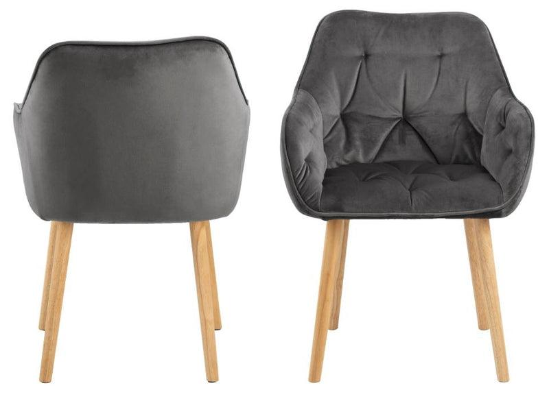 Set 2 scaune tapitate cu stofa si picioare din lemn Brooke Velvet Gri inchis / Stejar, l58xA57xH83 cm (3)