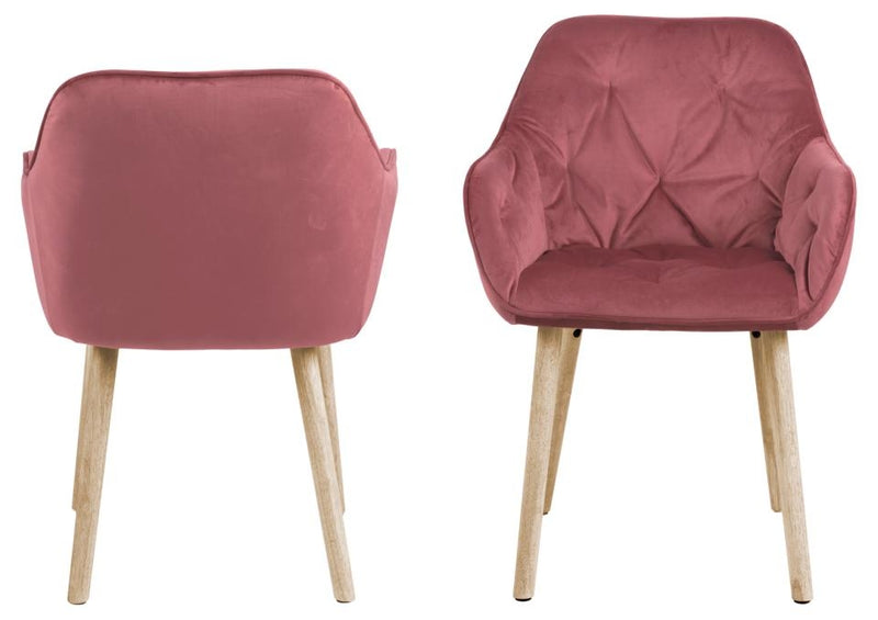 Set 2 scaune tapitate cu stofa si picioare din lemn Brooke Velvet Roz inchis / Stejar, l58xA57xH83 cm (2)