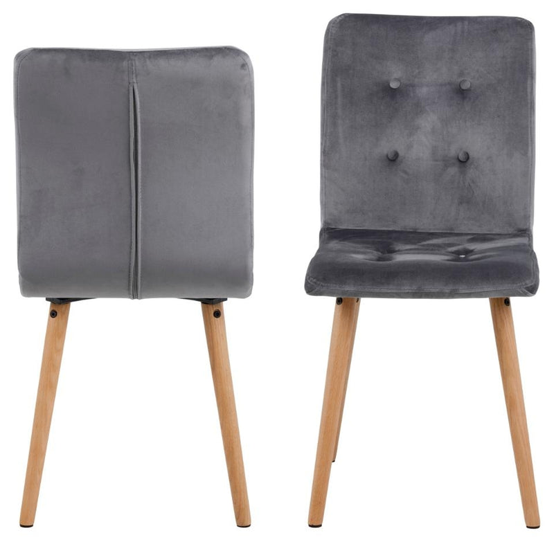 Set 2 scaune tapitate cu stofa si picioare din lemn Frida Velvet Gri inchis / Stejar, l43xA55xH88 cm (2)