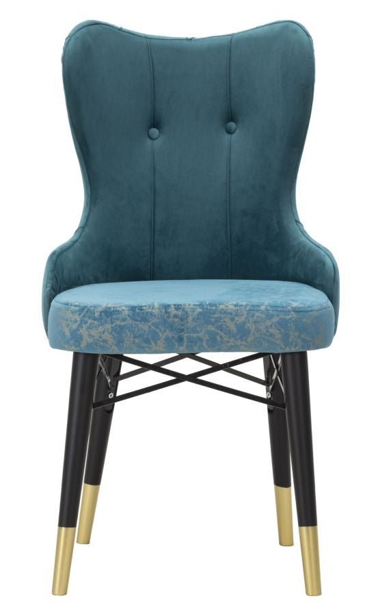 Set 2 scaune tapitate cu stofa si picioare din lemn Kelebek Velvet Teal / Negru / Auriu, l52xA60xH95 cm (2)