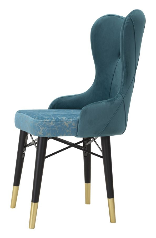Set 2 scaune tapitate cu stofa si picioare din lemn Kelebek Velvet Teal / Negru / Auriu, l52xA60xH95 cm (4)