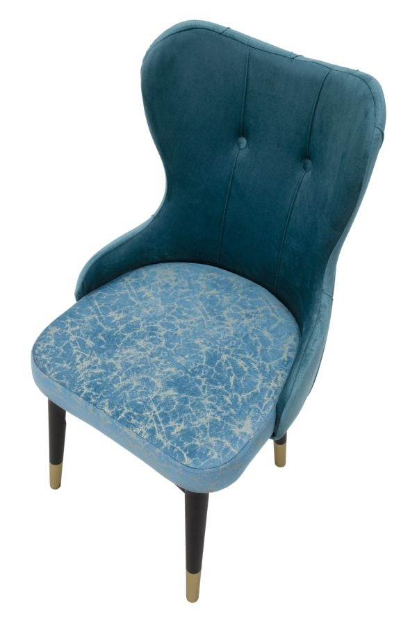 Set 2 scaune tapitate cu stofa si picioare din lemn Kelebek Velvet Teal / Negru / Auriu, l52xA60xH95 cm (5)