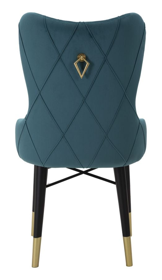 Set 2 scaune tapitate cu stofa si picioare din lemn Kelebek Velvet Teal / Negru / Auriu, l52xA60xH95 cm (3)