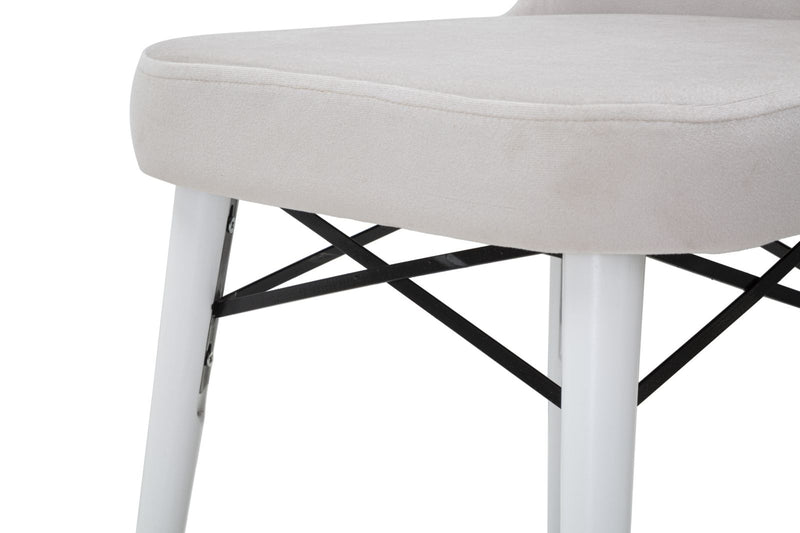 Set 2 scaune tapitate cu stofa si picioare din lemn, Mimoza Velvet Crem / Alb / Auriu, l40xA65xH99 cm (9)