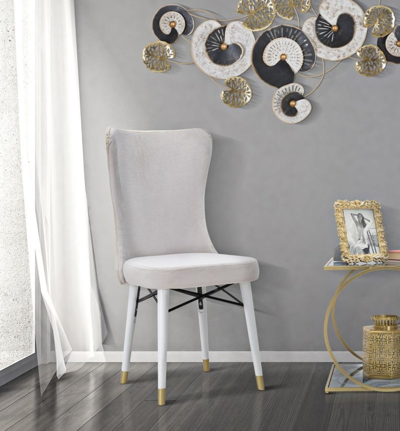 Set 2 scaune tapitate cu stofa si picioare din lemn, Mimoza Velvet Crem / Alb / Auriu, l40xA65xH99 cm (1)