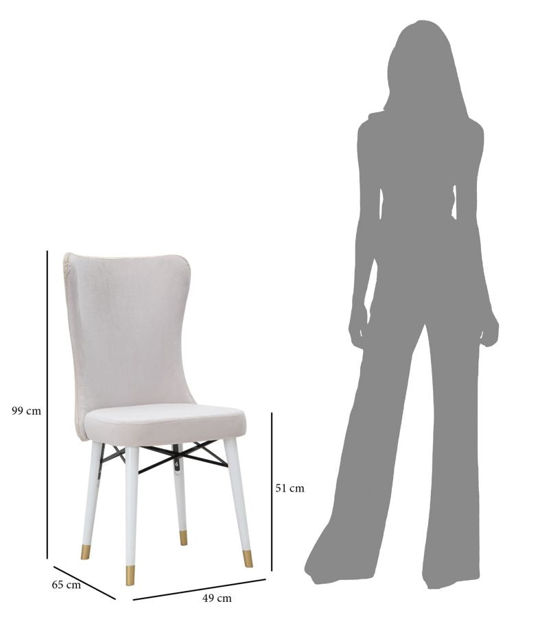 Set 2 scaune tapitate cu stofa si picioare din lemn, Mimoza Velvet Crem / Alb / Auriu, l40xA65xH99 cm (12)