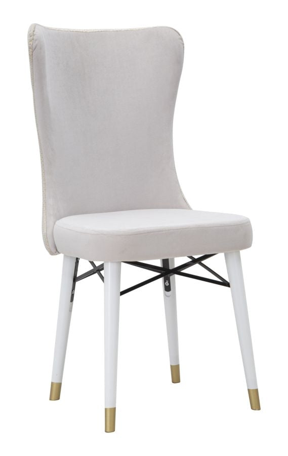 Set 2 scaune tapitate cu stofa si picioare din lemn, Mimoza Velvet Crem / Alb / Auriu, l40xA65xH99 cm (2)