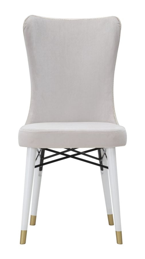 Set 2 scaune tapitate cu stofa si picioare din lemn, Mimoza Velvet Crem / Alb / Auriu, l40xA65xH99 cm (3)