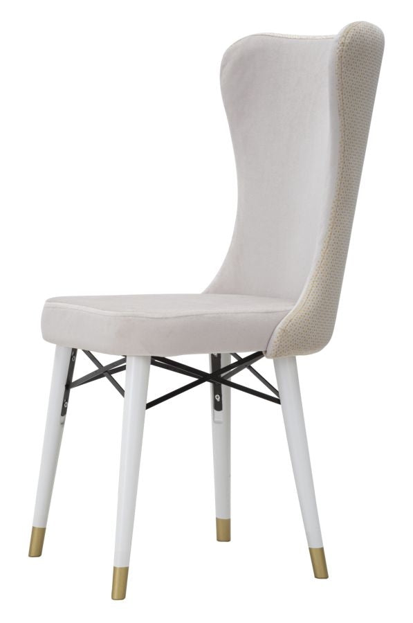 Set 2 scaune tapitate cu stofa si picioare din lemn, Mimoza Velvet Crem / Alb / Auriu, l40xA65xH99 cm (5)