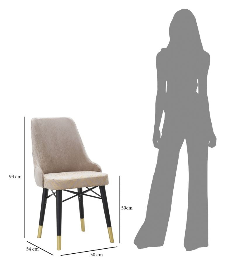 Set 2 scaune tapitate cu stofa si picioare din lemn Venus Velvet Gri / Negru / Auriu, l50xA54xH93 cm (10)