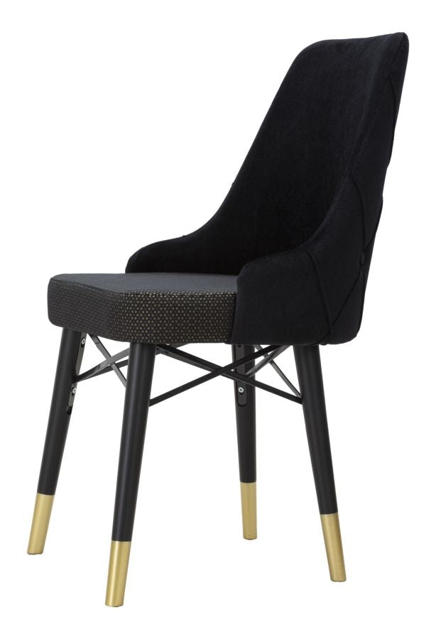 Set 2 scaune tapitate cu stofa si picioare din lemn, Venus Velvet Negru / Auriu, l50xA54xH93 cm (3)