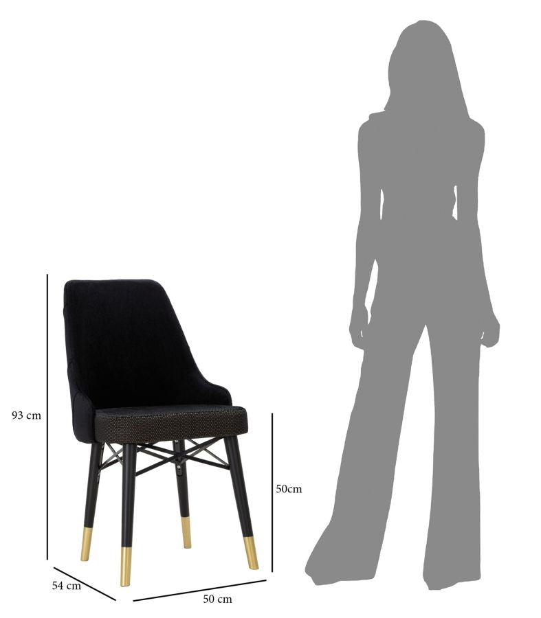 Set 2 scaune tapitate cu stofa si picioare din lemn, Venus Velvet Negru / Auriu, l50xA54xH93 cm (11)