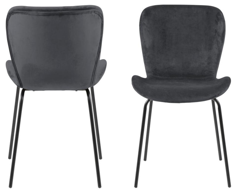 Set 2 scaune tapitate cu stofa si picioare metalice Batilda A-1 Velvet Gri Inchis / Negru, l48xA55xH82,5 cm (1)