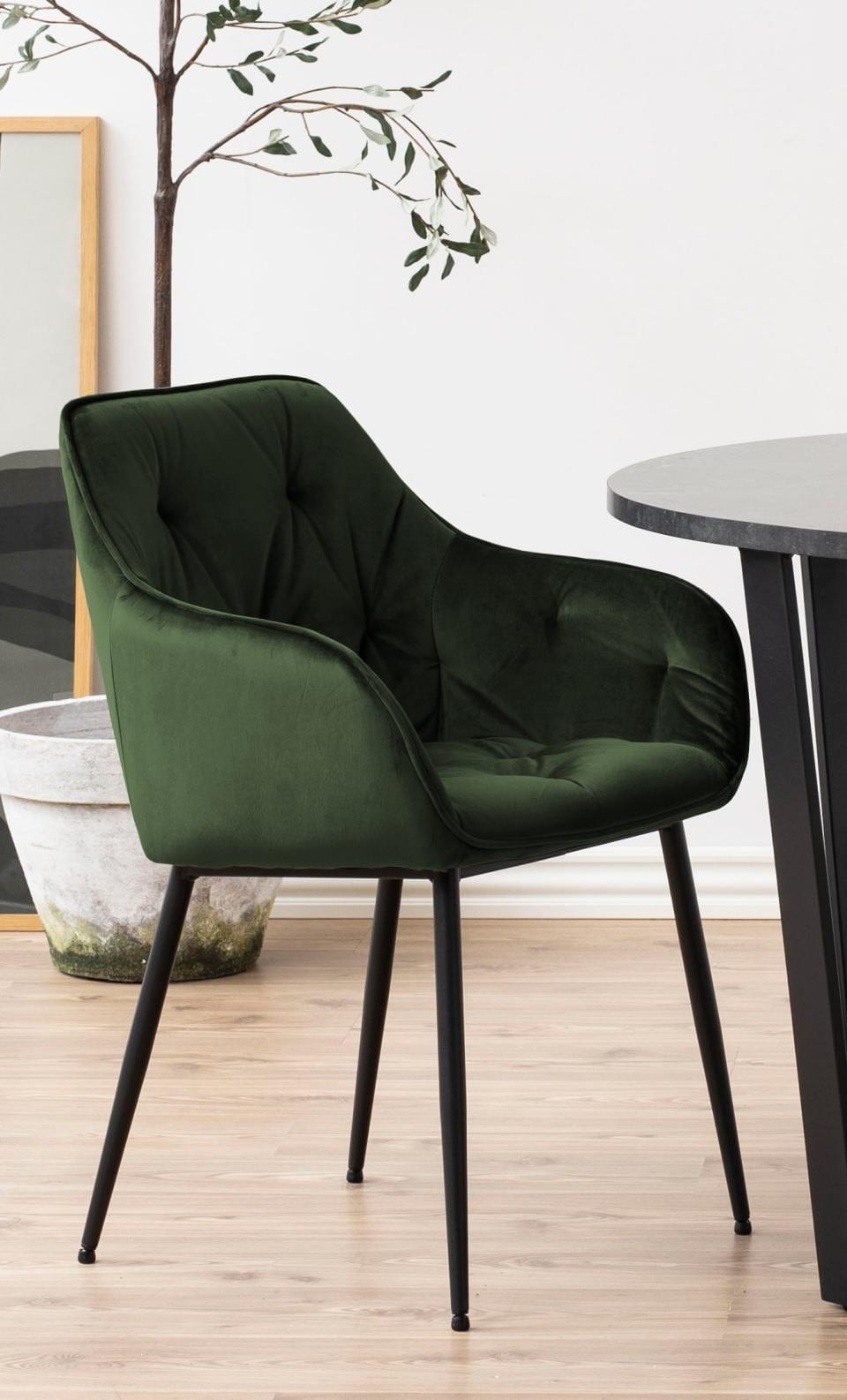 Set 2 scaune tapitate cu stofa si picioare metalice, Brooke Velvet Verde / Negru, l58xA55xH83 cm (4)