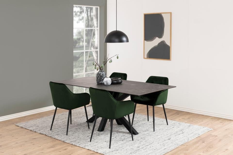 Set 2 scaune tapitate cu stofa si picioare metalice, Brooke Velvet Verde / Negru, l58xA55xH83 cm (2)