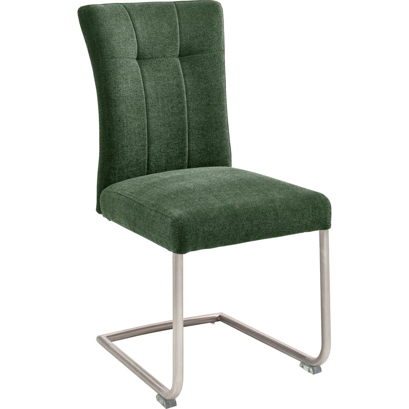 Set 2 scaune tapitate cu stofa si picioare metalice, Calanda Verde Olive / Crom, l46xA62xH94 cm (1)