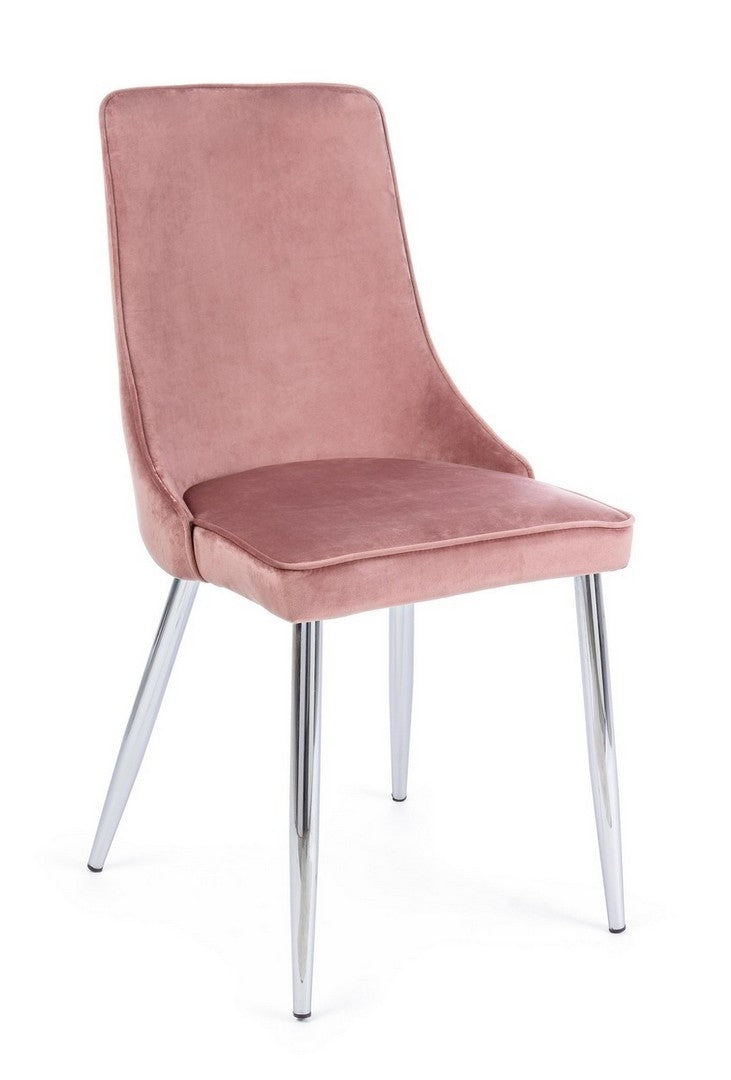 Set 2 scaune tapitate cu stofa si picioare metalice Corinna Velvet Roz / Crom, l44xA55xH86 cm (2)