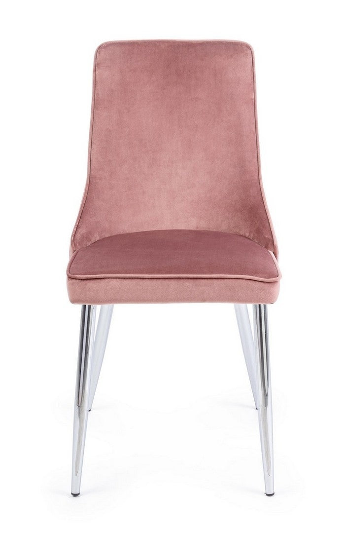 Set 2 scaune tapitate cu stofa si picioare metalice Corinna Velvet Roz / Crom, l44xA55xH86 cm (3)