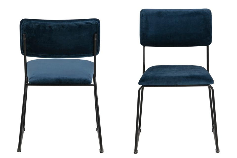 Set 2 scaune tapitate cu stofa si picioare metalice Cornelia Velvet Albastru inchis / Negru, l50xA53,5xH80 cm (2)