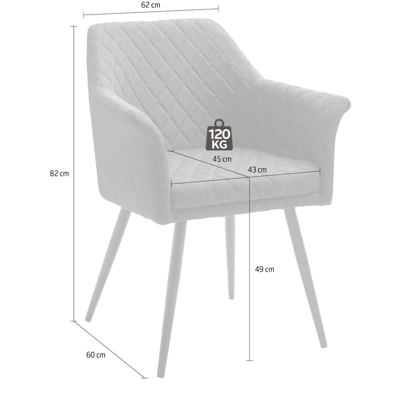 Set 2 scaune tapitate cu stofa si picioare metalice, Covina Gri / Negru, l62xA60xH82 cm (6)