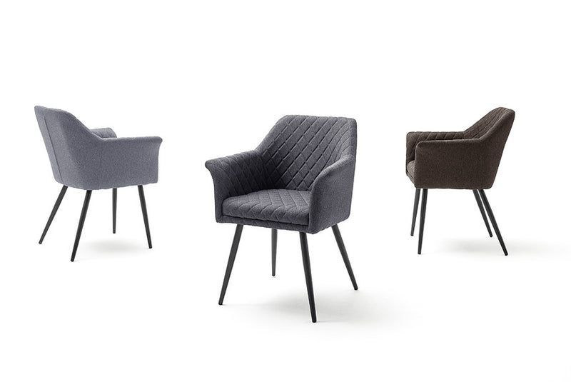 Set 2 scaune tapitate cu stofa si picioare metalice, Covina Gri / Negru, l62xA60xH82 cm (5)