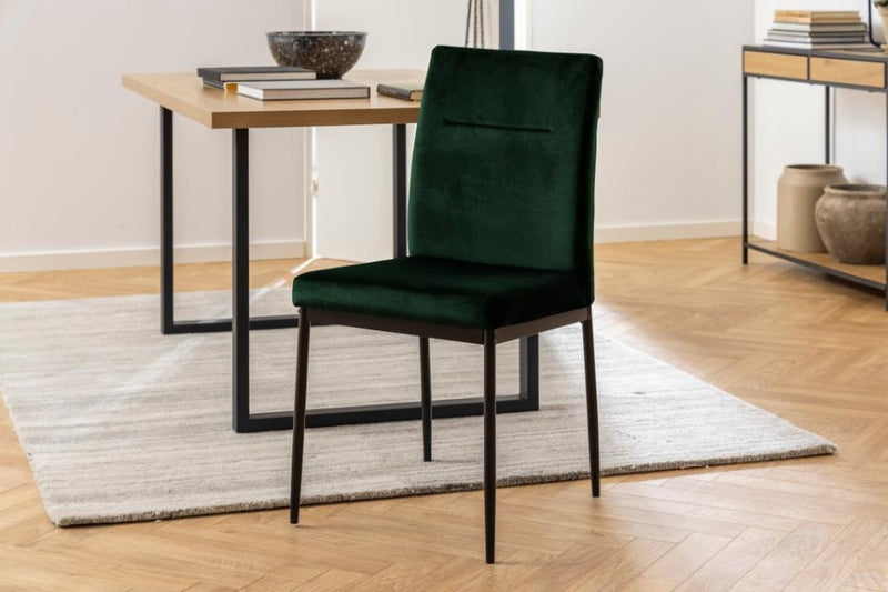 Set 2 scaune tapitate cu stofa si picioare metalice Demi Verde inchis / Negru, l45xA55xH90,5 cm (2)