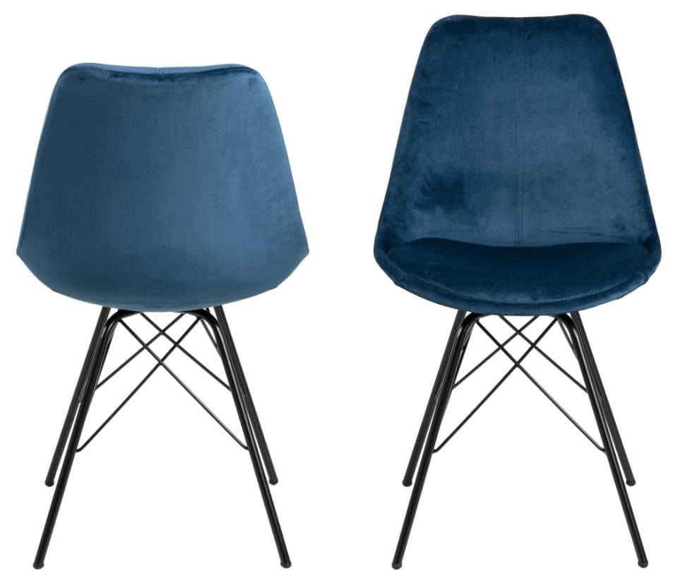 Set 2 scaune tapitate cu stofa si picioare metalice Eris Velvet Albastru inchis / Negru, l48,5xA54xH85,5 cm (2)