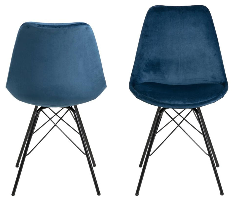 Set 2 scaune tapitate cu stofa si picioare metalice Eris Velvet Albastru inchis / Negru, l48,5xA54xH85,5 cm (2)