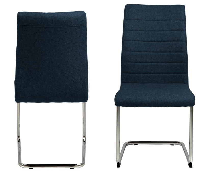 Set 2 scaune tapitate cu stofa si picioare metalice Gudrun Albastru inchis / Crom, l47,5xA63,5xH95,5 cm (1)