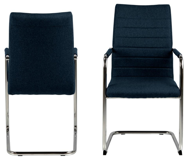 Set 2 scaune tapitate cu stofa si picioare metalice Gudrun Plus Albastru inchis / Crom, l52,5xA63,5xH95,5 cm (2)