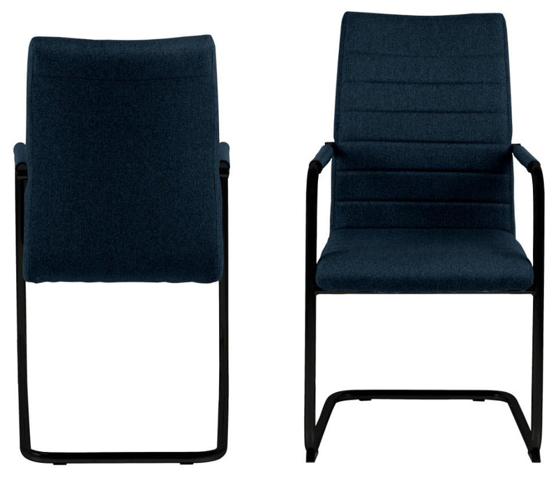 Set 2 scaune tapitate cu stofa si picioare metalice Gudrun Plus Albastru inchis / Negru, l52,5xA63,5xH95,5 cm (1)