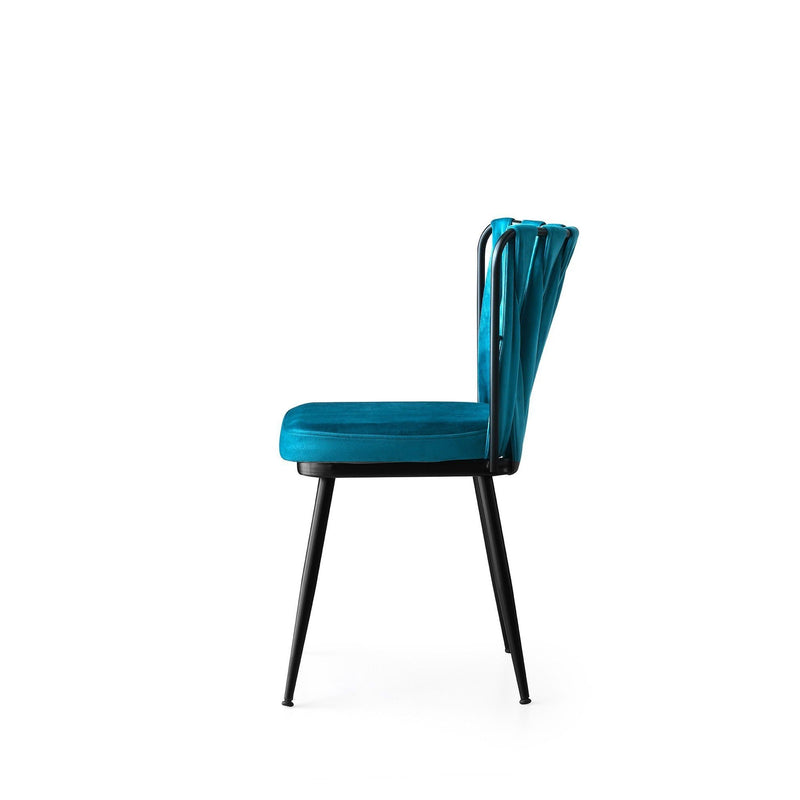 Set 2 scaune tapitate cu stofa si picioare metalice, Kusa 158 Velvet Albastru / Negru, l43xA43xH82 cm (8)