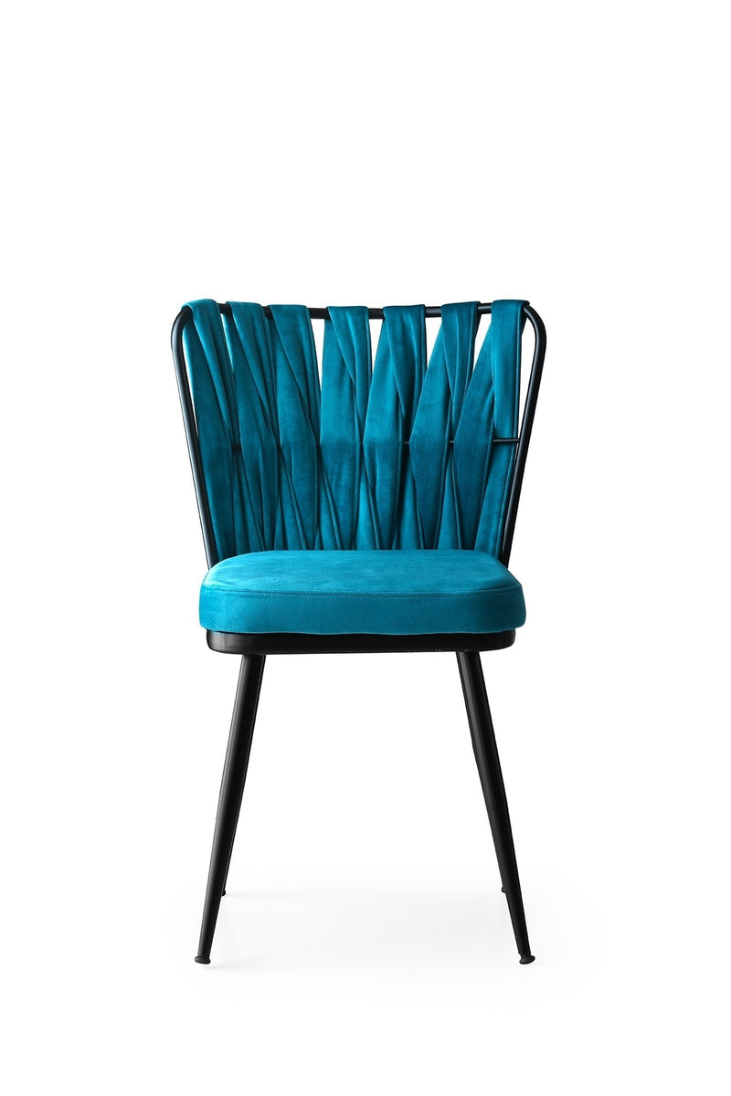 Set 2 scaune tapitate cu stofa si picioare metalice, Kusa 158 Velvet Albastru / Negru, l43xA43xH82 cm (6)