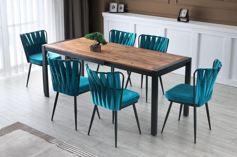 Set 2 scaune tapitate cu stofa si picioare metalice, Kusa 158 Velvet Albastru / Negru, l43xA43xH82 cm (1)