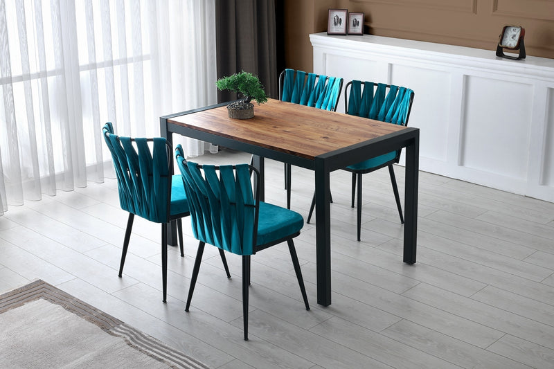 Set 2 scaune tapitate cu stofa si picioare metalice, Kusa 158 Velvet Albastru / Negru, l43xA43xH82 cm (2)