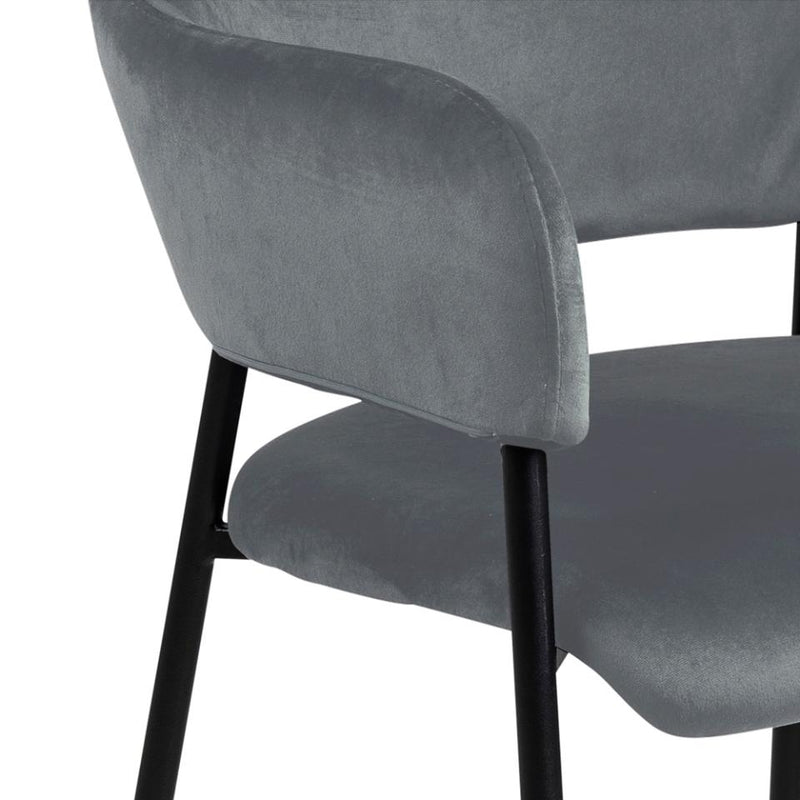 Set 2 scaune tapitate cu stofa si picioare metalice, Limana Velvet Gri / Negru, l54xA55xH82 cm (5)