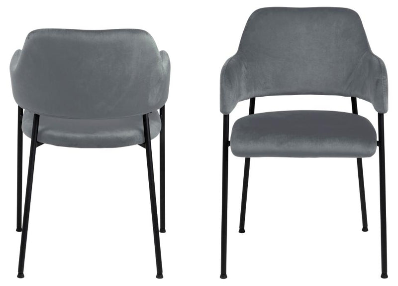 Set 2 scaune tapitate cu stofa si picioare metalice, Limana Velvet Gri / Negru, l54xA55xH82 cm (3)