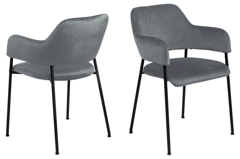 Set 2 scaune tapitate cu stofa si picioare metalice, Limana Velvet Gri / Negru, l54xA55xH82 cm