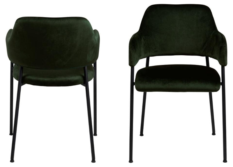 Set 2 scaune tapitate cu stofa si picioare metalice, Limana Velvet Verde / Negru, l54xA55xH82 cm (2)