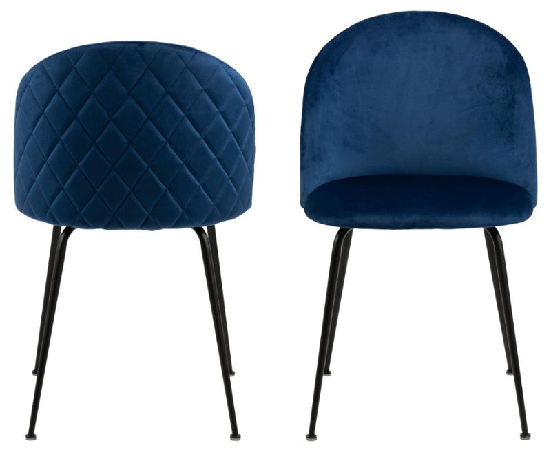 Set 2 scaune tapitate cu stofa si picioare metalice Louise Velvet Albastru Inchis / Negru, l49,5xA54xH80,5 cm (3)