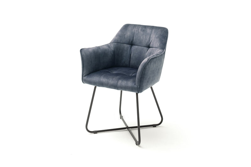 Set 2 scaune tapitate cu stofa si picioare metalice, Panama Petrol / Negru, l60xA62xH82 cm (3)