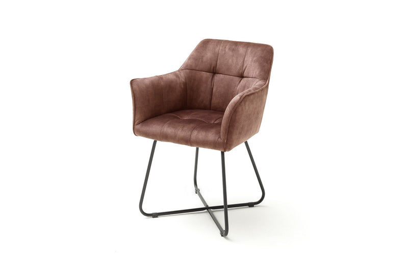 Set 2 scaune tapitate cu stofa si picioare metalice, Panama Ruginiu / Negru, l60xA62xH82 cm (4)