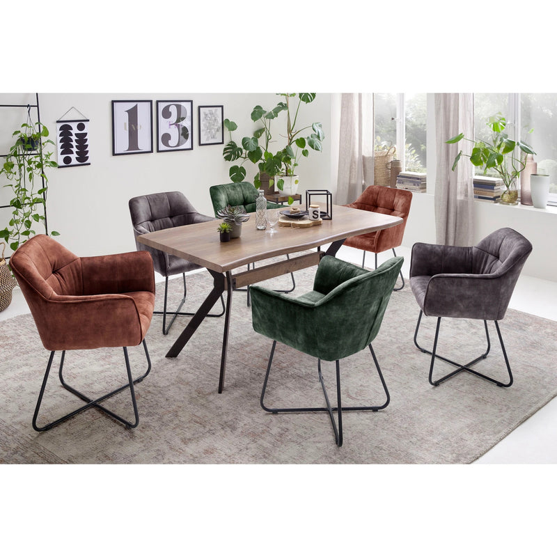 Set 2 scaune tapitate cu stofa si picioare metalice, Panama Ruginiu / Negru, l60xA62xH82 cm (1)