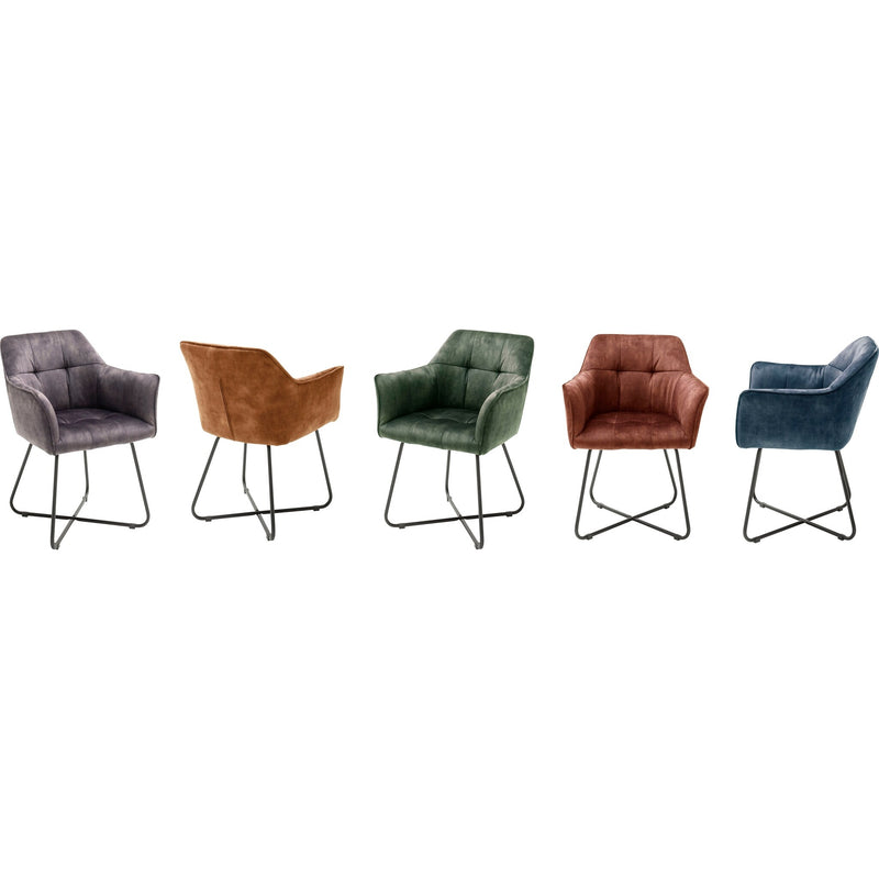 Set 2 scaune tapitate cu stofa si picioare metalice, Panama Verde Olive / Negru, l60xA62xH82 cm (5)