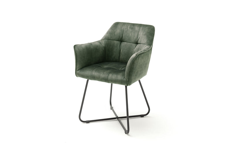 Set 2 scaune tapitate cu stofa si picioare metalice, Panama Verde Olive / Negru, l60xA62xH82 cm (4)