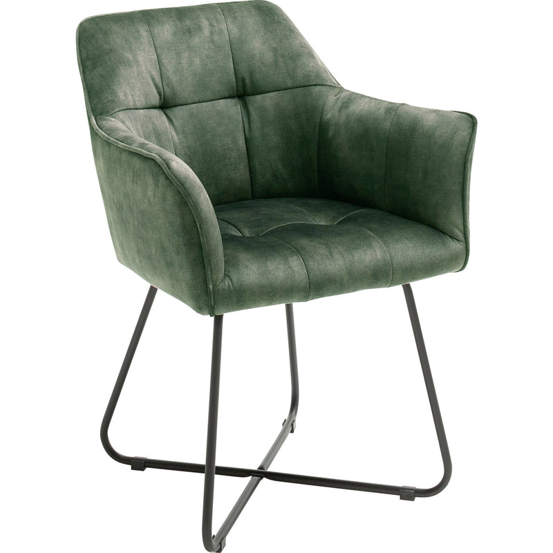 Set 2 scaune tapitate cu stofa si picioare metalice, Panama Verde Olive / Negru, l60xA62xH82 cm (2)
